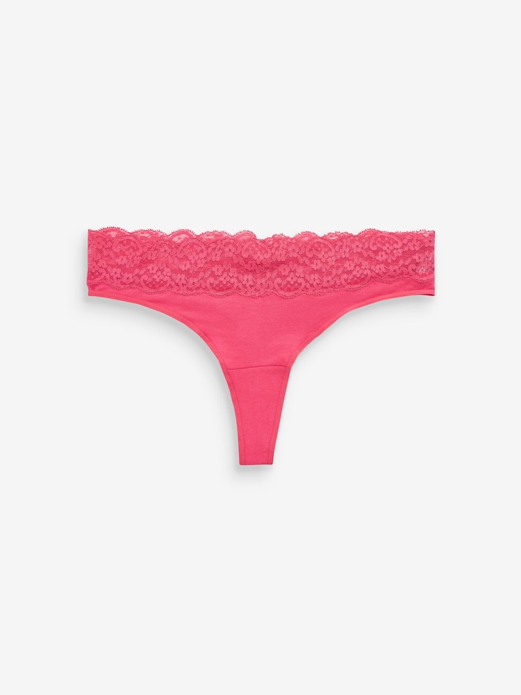 Pink/Purple/Cream Thong Cotton and Lace Knickers 4 Pack - Image 7 of 9