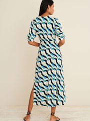 Blue Print Short Sleeve V-Neck Midi Day Dress - Image 2 of 6