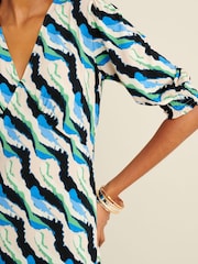 Blue Print Short Sleeve V-Neck Midi Day Dress - Image 4 of 6