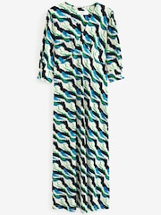 Blue Print Short Sleeve V-Neck Midi Day Dress - Image 6 of 6