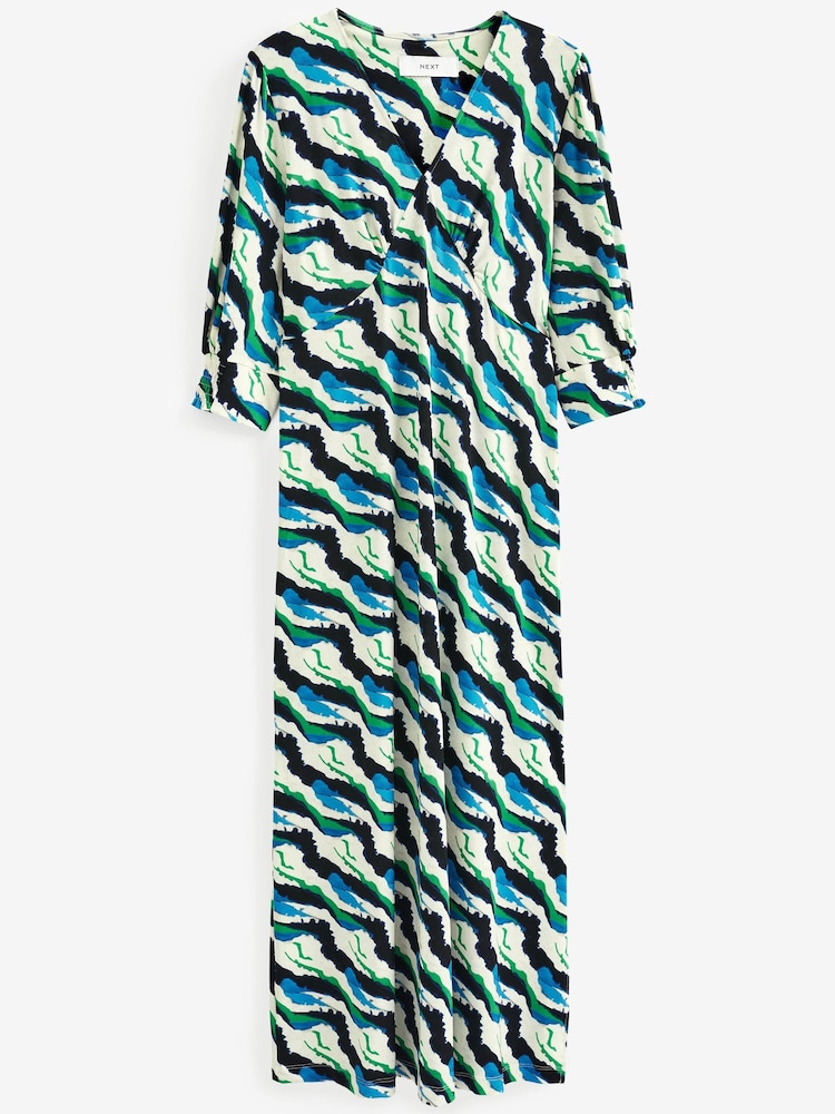 Blue Print Short Sleeve V-Neck Midi Day Dress - Image 6 of 6