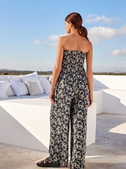 Black Ditsy Shirred Bandeau Jumpsuit - Image 4 of 7