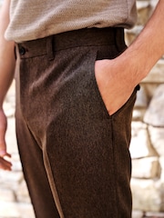 Brown Slim Trimmed Herringbone Textured Trousers - Image 1 of 9