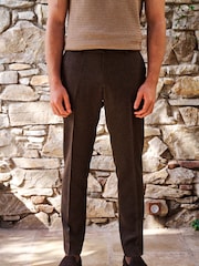 Brown Slim Trimmed Herringbone Textured Trousers - Image 2 of 9