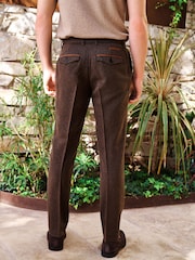 Brown Slim Trimmed Herringbone Textured Trousers - Image 3 of 9