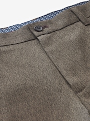 Brown Slim Trimmed Herringbone Textured Trousers - Image 6 of 9