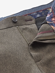 Brown Slim Trimmed Herringbone Textured Trousers - Image 7 of 9