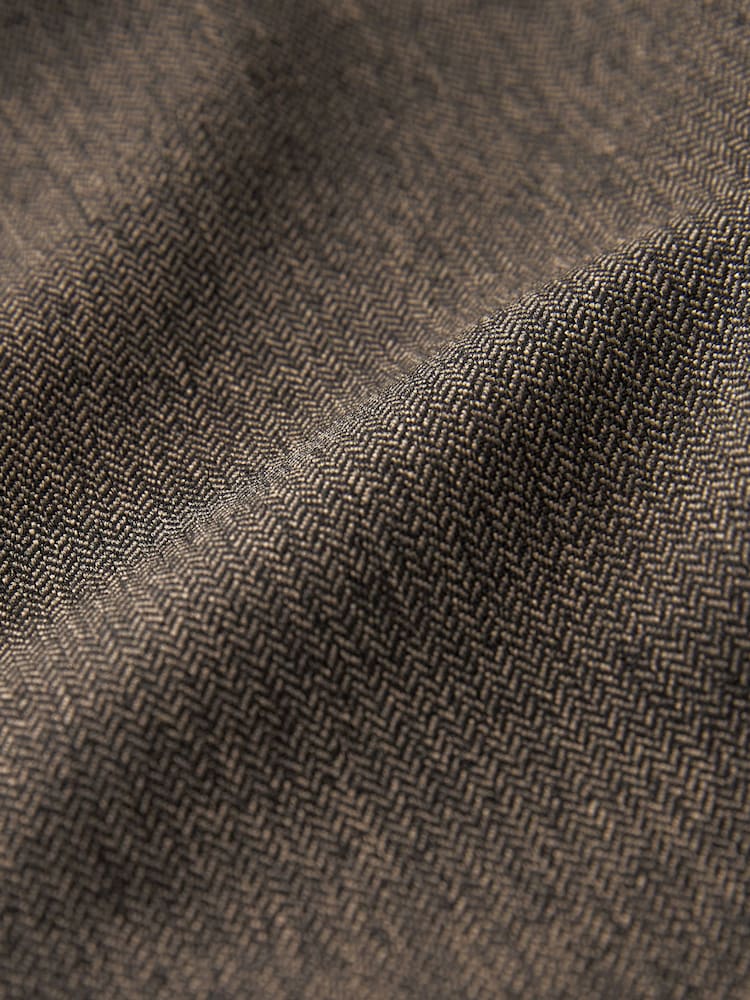Brown Slim Trimmed Herringbone Textured Trousers - Image 9 of 9