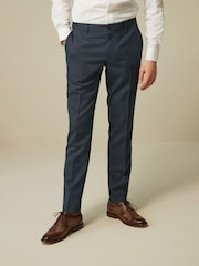 Navy Blue Slim Trimmed Herringbone Textured Trousers - Image 1 of 10