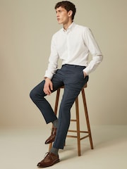 Navy Blue Slim Trimmed Herringbone Textured Trousers - Image 3 of 10
