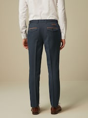 Navy Blue Slim Trimmed Herringbone Textured Trousers - Image 4 of 10