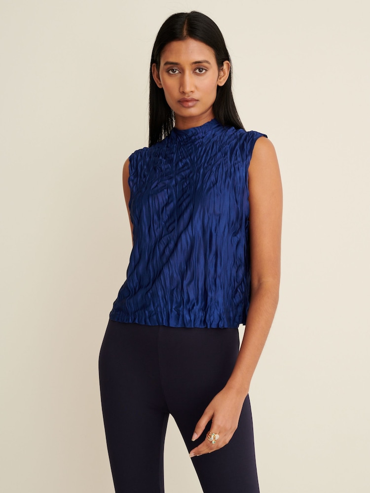 Navy Blue Textured Sleeveless Top - Image 1 of 7