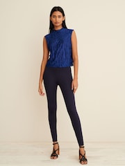 Navy Blue Textured Sleeveless Top - Image 2 of 7