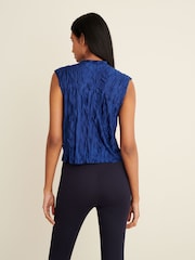 Navy Blue Textured Sleeveless Top - Image 3 of 7