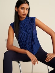 Navy Blue Textured Sleeveless Top - Image 4 of 7