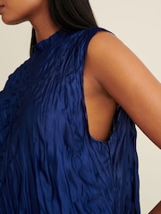 Navy Blue Textured Sleeveless Top - Image 5 of 7