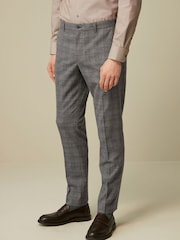 Charcoal Grey Slim Trimmed Check Trousers - Image 1 of 11
