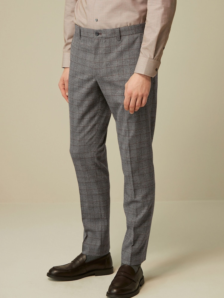 Charcoal Grey Slim Trimmed Check Trousers - Image 1 of 11