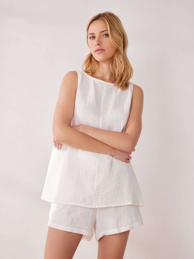 White Cotton Crinkle Vest - Image 1 of 8