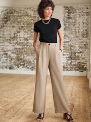 Mink Brown Tailored Elastic Back Wide Leg Trousers - Image 1 of 7