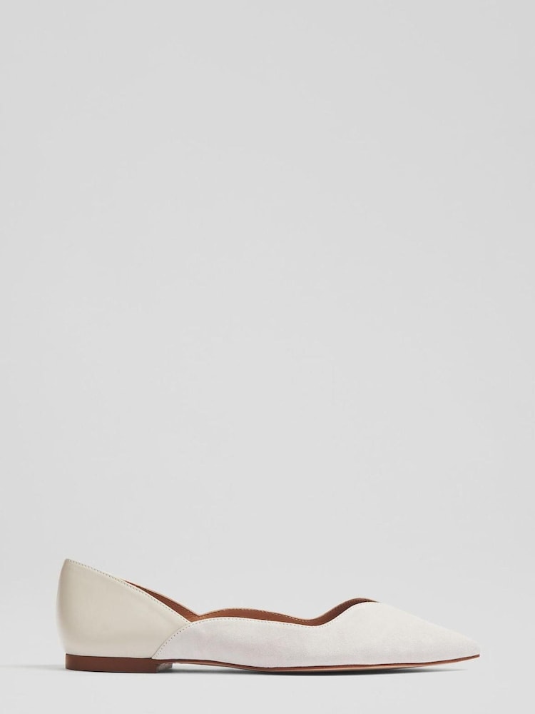 LK Bennett Natural Iris Suede And Leather Sweetheart Flats - Image 1 of 4