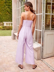 Lilac Purple Strappy Button Detail Jumpsuit - Image 2 of 5