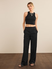 Black Tailored Elasticated Waist Wide Leg Trousers - Image 1 of 7