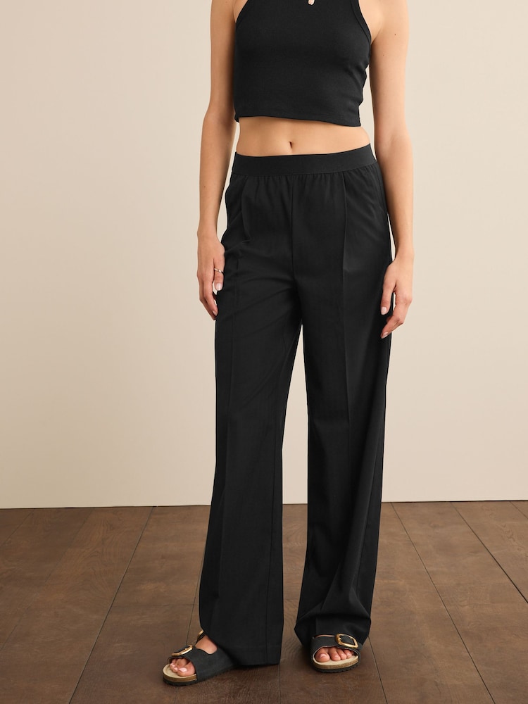 Black Tailored Elasticated Waist Wide Leg Trousers - Image 2 of 7
