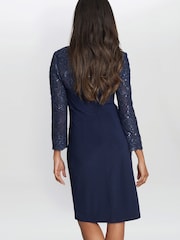 Gina Bacconi Blue Alberta Short Surplice Neckline Sheath Dress With Embroidered Illusion - Image 2 of 5
