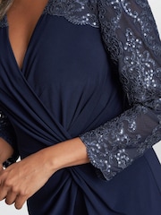 Gina Bacconi Blue Alberta Short Surplice Neckline Sheath Dress With Embroidered Illusion - Image 4 of 5