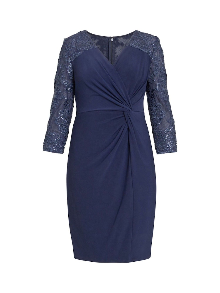 Gina Bacconi Blue Alberta Short Surplice Neckline Sheath Dress With Embroidered Illusion - Image 5 of 5