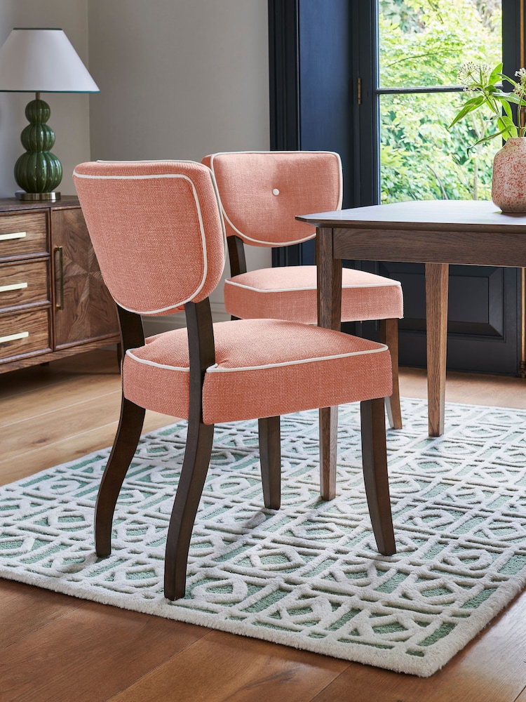 Nina Campbell Set of 2 Clabon Coral Ashburn Walnut Effect Leg Dining Chairs - Image 1 of 6