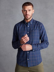 Navy Blue Signature Brushed Flannel Check Shirt - Image 1 of 9