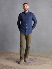 Navy Blue Signature Brushed Flannel Check Shirt - Image 2 of 9