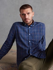 Navy Blue Signature Brushed Flannel Check Shirt - Image 3 of 9