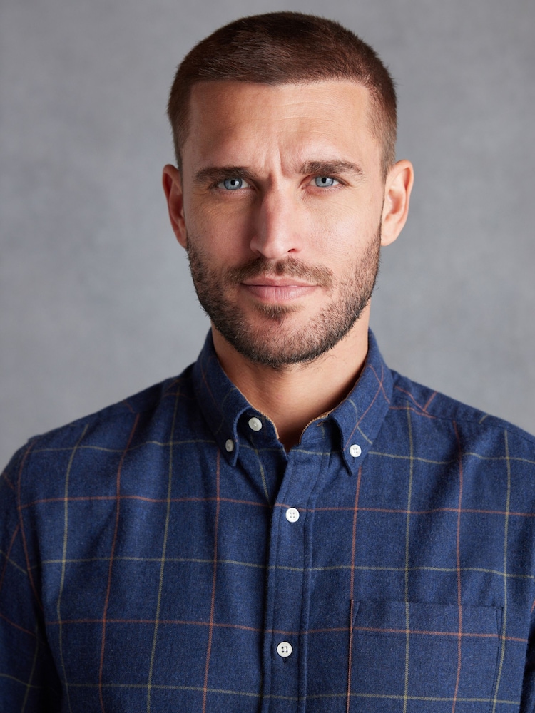 Navy Blue Signature Brushed Flannel Check Shirt - Image 4 of 9