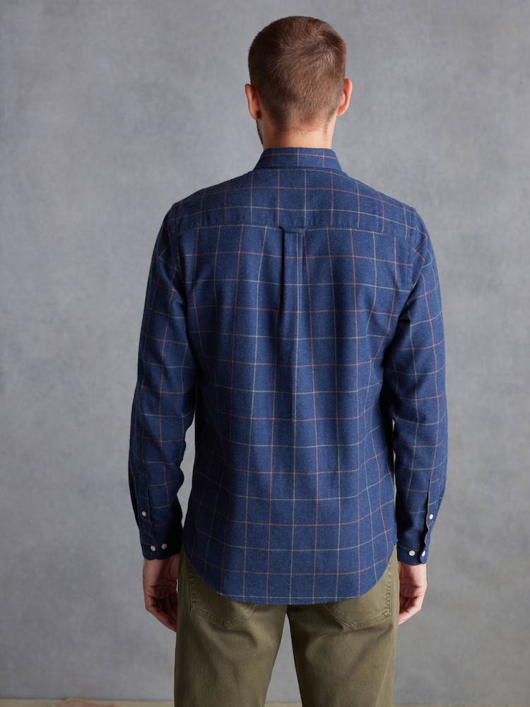 Navy Blue Signature Brushed Flannel Check Shirt - Image 5 of 9