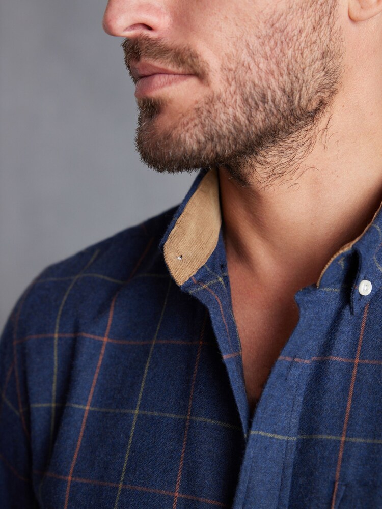 Navy Blue Signature Brushed Flannel Check Shirt - Image 6 of 9