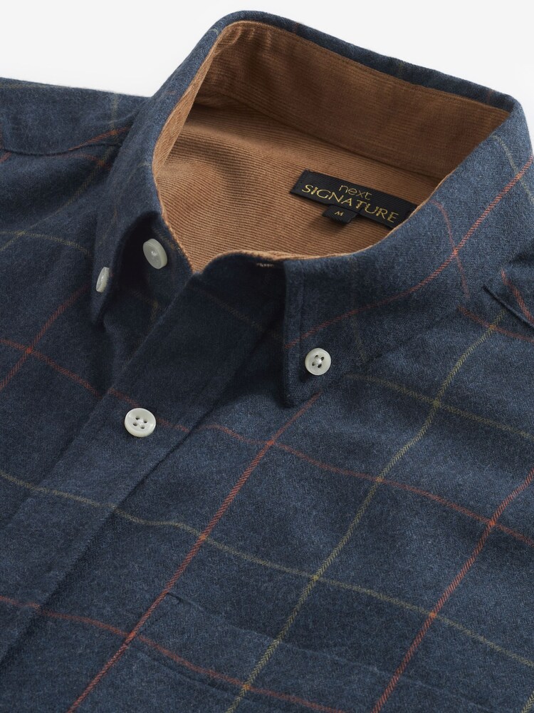 Navy Blue Signature Brushed Flannel Check Shirt - Image 8 of 9