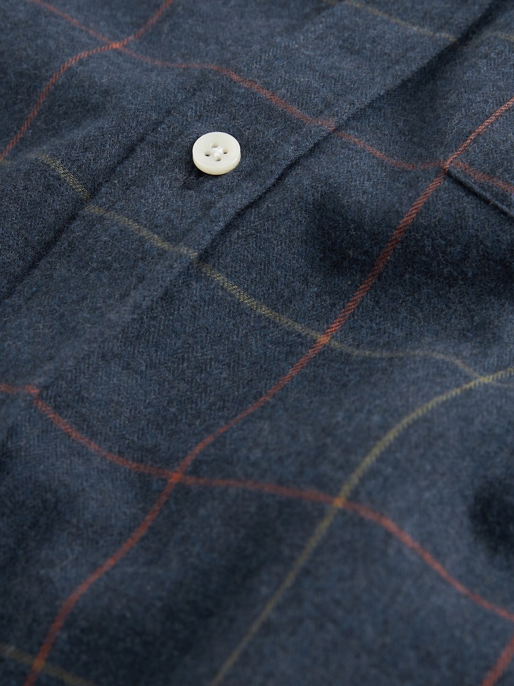 Navy Blue Signature Brushed Flannel Check Shirt - Image 9 of 9