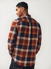 Rust Orange Signature Brushed Flannel Check Shirt - Image 3 of 9