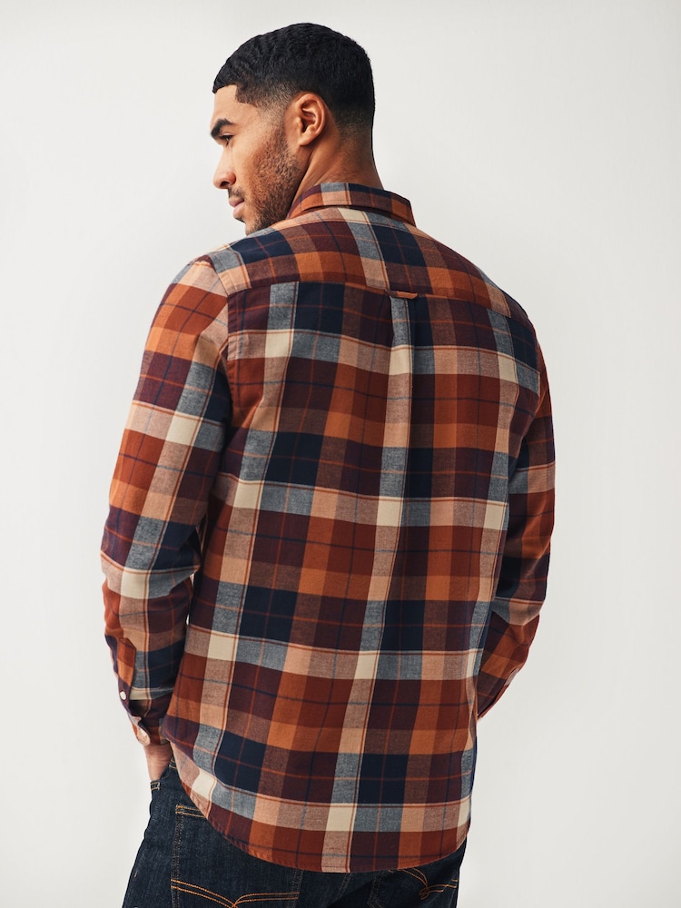 Rust Orange Signature Brushed Flannel Check Shirt - Image 3 of 9