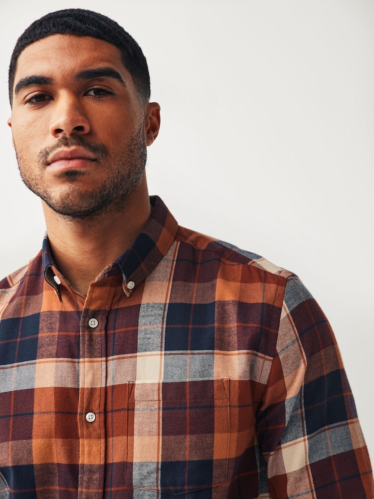 Rust Orange Signature Brushed Flannel Check Shirt - Image 4 of 9