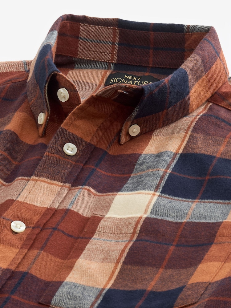 Rust Orange Signature Brushed Flannel Check Shirt - Image 7 of 9