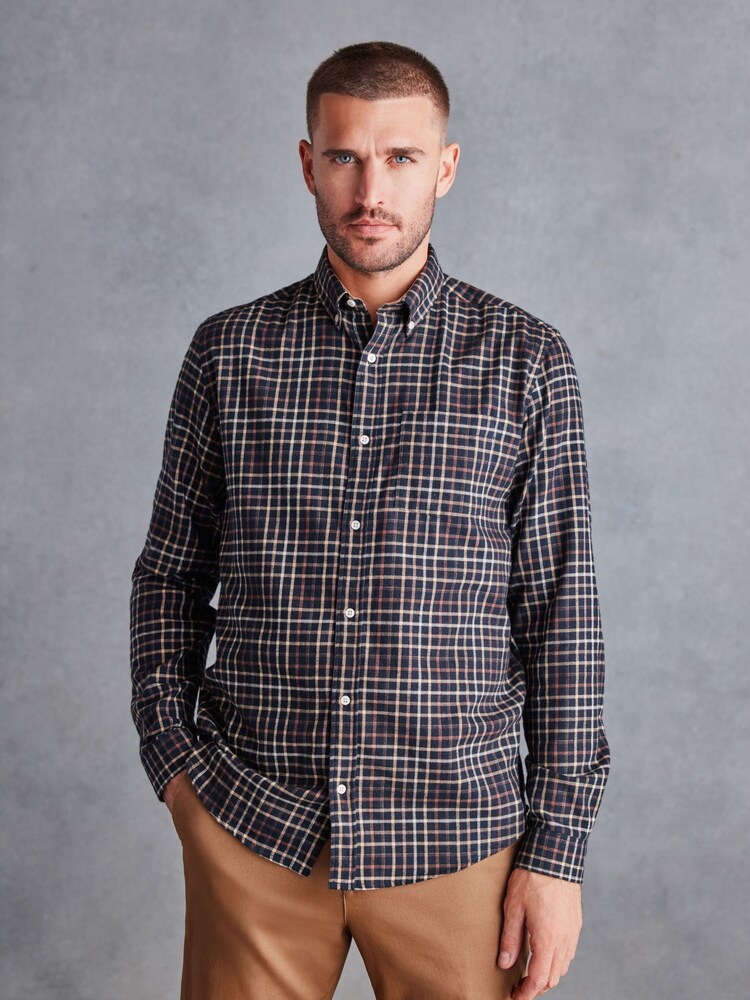 Black Signature Brushed Flannel Check Shirt - Image 1 of 7