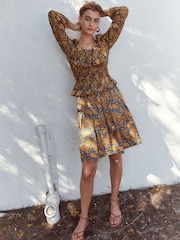 Boden Blue Ruched Waist Peplum Top - Image 2 of 8