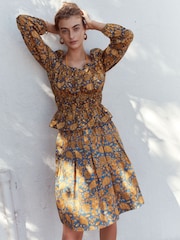 Boden Blue Ruched Waist Peplum Top - Image 3 of 8