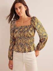 Boden Blue Ruched Waist Peplum Top - Image 4 of 8