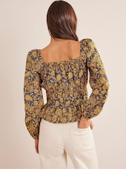 Boden Blue Ruched Waist Peplum Top - Image 5 of 8