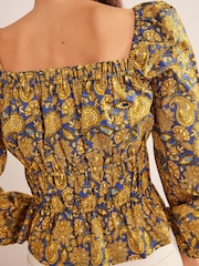 Boden Blue Ruched Waist Peplum Top - Image 7 of 8